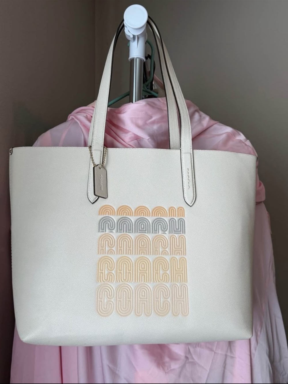 Coach Cream Tote with Pastel Logo